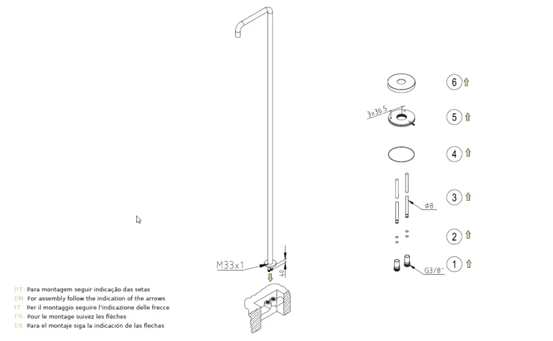 Waterevolution Flow zwembad douche douchezuil enkel koud water light gold geborsteld T145WGE