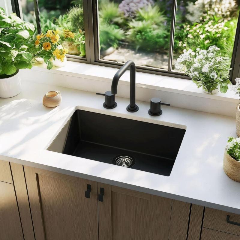 Waterevolution Flow 3-gats haakse keukenmengkraan met draaibare uitloop en gefilterd water aansluiting zwart T152HPR