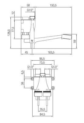 PB Pedal Line Dubbelle Voetpedaal Mengkraan chroom voor Wandmontage 1208969759