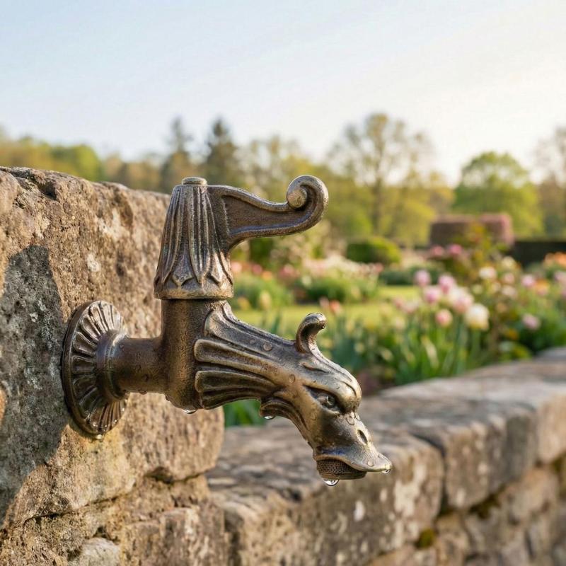 PB Garden Vintage Wand Fonteinkraan Koudwaterkraan Brons met Tuinslangaansluiting en Hendel 1208969785