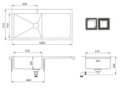 OUTLET SCHADE BAK Ausmann Oder Blue grote rvs spoelbak 100x51cm vlakbouw en opbouw met afdruipgedeelte 1208969928 OUTLET