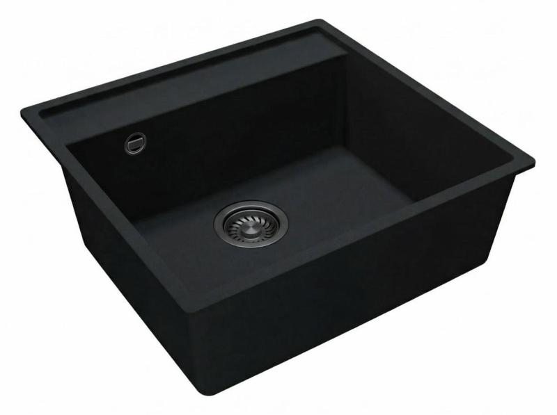 GraniteMy Bremen Granieten Spoelbak 53x50 cm Zwart – Opbouw, Onderbouw en Vlakinbouw met Kraangatbank en Gun metal Plug 1208969971