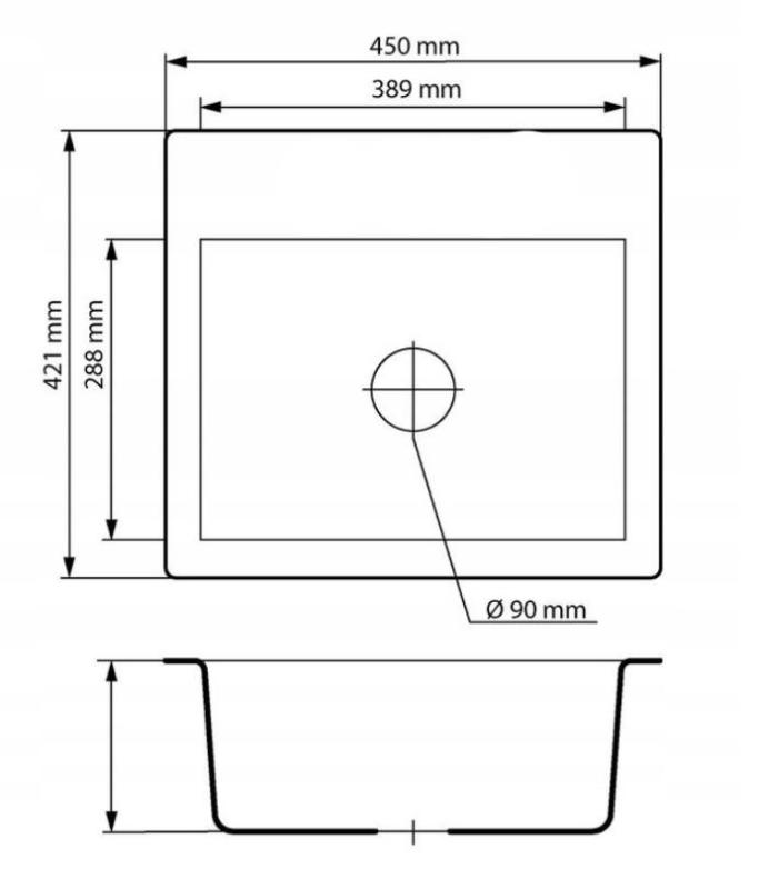 Graniteland Nera Granieten Spoelbak 45x42 cm Zwart Opbouw met Kraangatbank en RVS Plug 1208969985