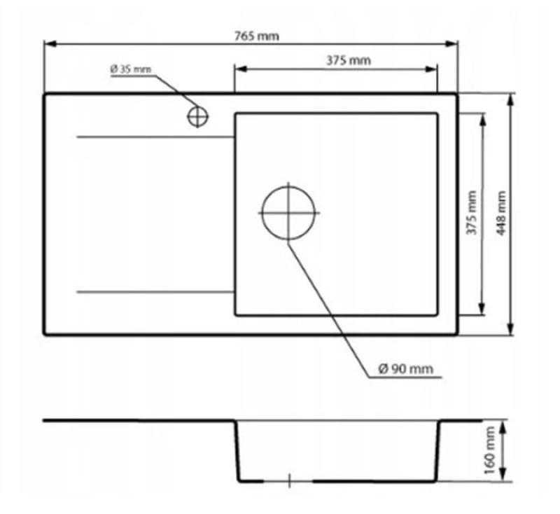 Graniteland Liri Granieten Witte spoelbak met afdruipgedeelte 765x448 mm 1208969990