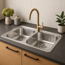 Banka Diplomat RVS dubbele Spoelbak opbouw 80x44 cm 1208970059