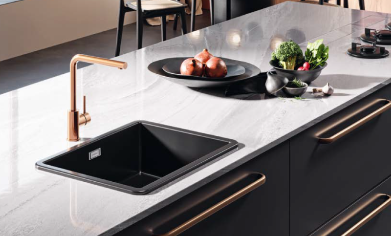 Ausmann Ceramic Ember Keramische Mat Zwarte Vierkant  Spoelbak Opbouw en Onderbouw 40 x 40 cm met RVS plug 1208970507