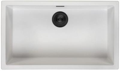 Witte Grote Spoelbak 70x40 cm Onderbouw, Opbouw en Vlakinbouw met Mat Zwart Plug 1208970519