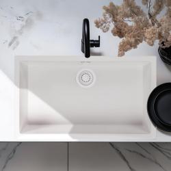 Witte Grote Spoelbak 70x40 cm Onderbouw, Opbouw en Vlakinbouw met Witte Plug 1208970521