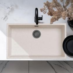 Zand Wit Grote Spoelbak 70x40 cm Onderbouw, Opbouw en Vlakinbouw met Gun Metal Plug 1208970524