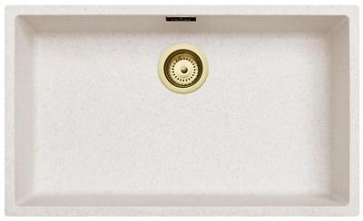 Zand Wit Grote Spoelbak 70x40 cm Onderbouw, Opbouw en Vlakinbouw met Gouden Plug 1208970527
