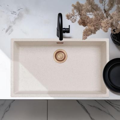 Zand Wit Grote Spoelbak 70x40 cm Onderbouw, Opbouw en Vlakinbouw met Koperen Plug 1208970528