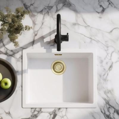 Witte Spoelbak 50x40 cm Onderbouw, Opbouw en Vlakinbouw met Gouden Plug 1208970532