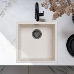 Zand Wit Creme Spoelbak 40x40 cm Onderbouw, Opbouw en Vlakinbouw met Gun Metal Plug 1208970539