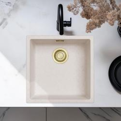 Zand Wit Creme Spoelbak 40x40 cm Onderbouw, Opbouw en Vlakinbouw met Gouden Plug 1208970542