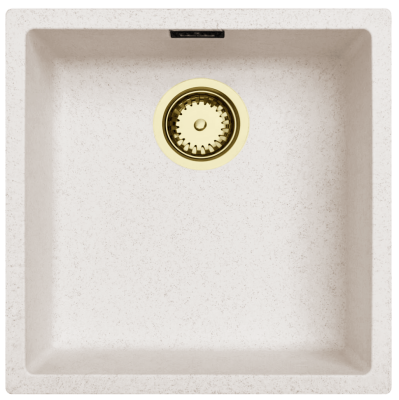 Zand Wit Creme Spoelbak 40x40 cm Onderbouw, Opbouw en Vlakinbouw met Gouden Plug 1208970542