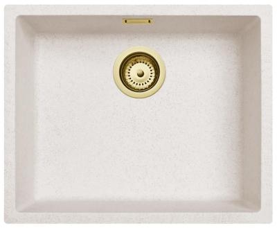 Zand Wit Creme Spoelbak 50x40 cm Onderbouw, Opbouw en Vlakinbouw met Gouden Plug 1208970547