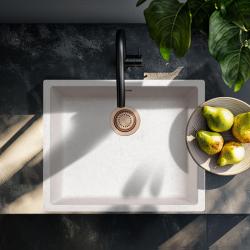 Zand Wit Creme Spoelbak 50x40 cm Onderbouw, Opbouw en Vlakinbouw met Koper Plug 1208970548