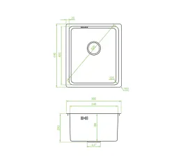OUTLET Deukje en krassen Aquadesign R25 steel opbouw, onderbouw en vlakinbouw spoelbak gun metal 34x40cm 	1208970654