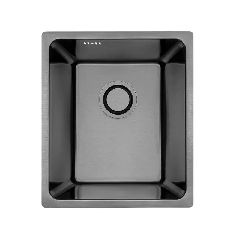 OUTLET Deukje en krassen Aquadesign R25 steel opbouw, onderbouw en vlakinbouw spoelbak gun metal 34x40cm 	1208970654