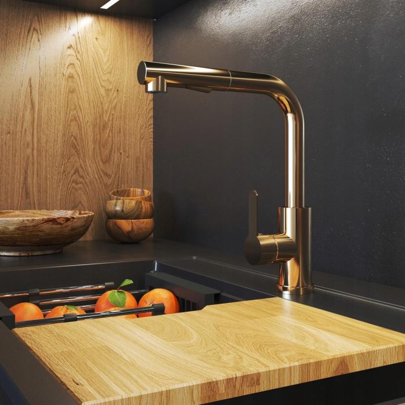 Graniteland Celeste Keukenmengkraan Koper met Uittrekbare Uitloop en Dubbel-Functie Handdouche 1208970665