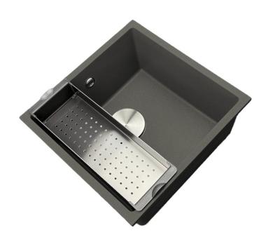GraniteMy Universal Granieten Grijs, donker Spoelbak 40x40 cm Opbouw, Onderbouw en Vlakinbouw met RVS Plug 1208970742