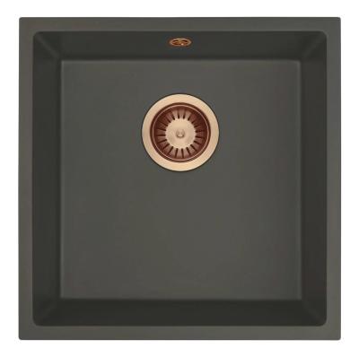 GraniteMy Universal Granieten Grijs, donker Spoelbak 40x40 cm Opbouw, Onderbouw en Vlakinbouw met Koperen Plug 1208970749