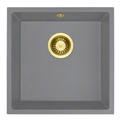 GraniteMy Universal Granieten Grijs Spoelbak 40x40 cm Opbouw, Onderbouw en Vlakinbouw met Gouden Plug 1208970752
