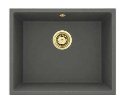 GraniteMy Universal Granieten Grijs, donker Spoelbak 50x40 cm Opbouw, Onderbouw en Vlakinbouw met Gouden Plug 1208970756
