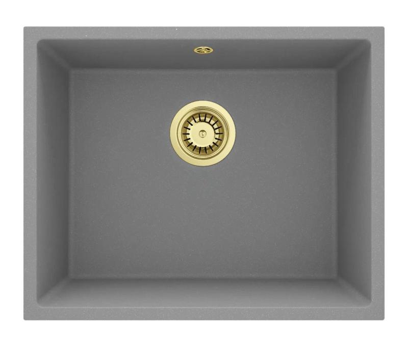 GraniteMy Universal Granieten Grijs Spoelbak 50x40 cm Opbouw, Onderbouw en Vlakinbouw met Gouden Plug 1208970760
