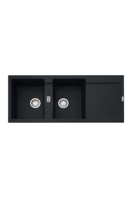 Franke Maris MRG 621 Fragranite Mat Zwart Dubbele Spoelbak 116 x 50 cm Opbouw met Afdruipgedeelte 114.0628.970