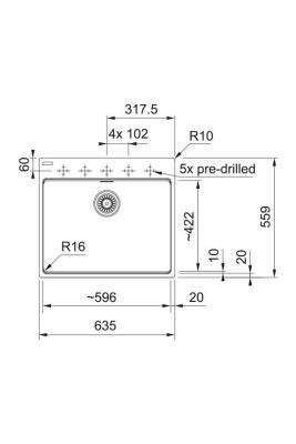 Franke Maris MRG 610-60 Care Fragranite Mat Zwart ondiepe mindervalide Spoelbak 635 x 559 mm Opbouw met Kraangatbank 114.0729.484