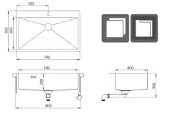 OUTLET Schade bak! Ausmann Oder Blue grote rvs spoelbak 79x50cm vlakbouw en opbouw met kraangatbank 1208970792