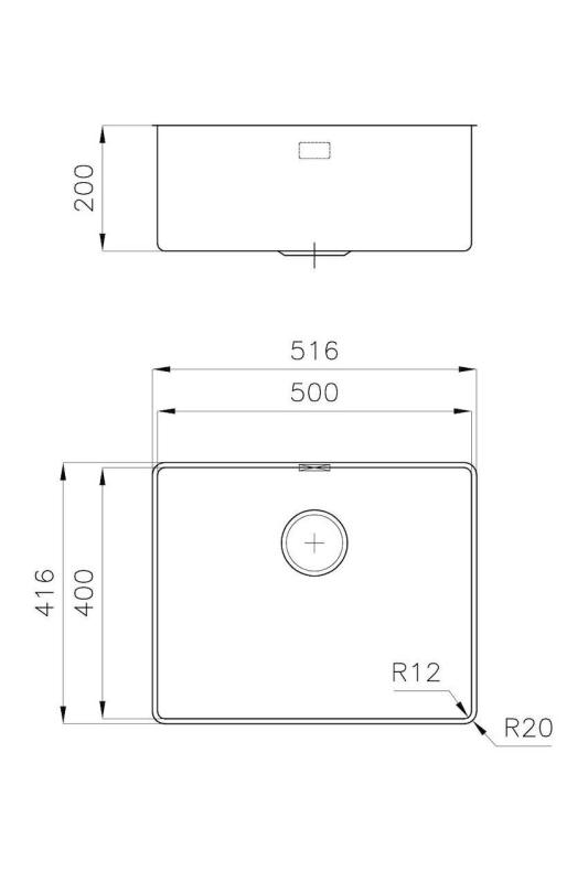 Foster Phantom Slimline RVS Spoelbak 50x40cm Onderbouw voor keramische aanrechtbladen 1208971122