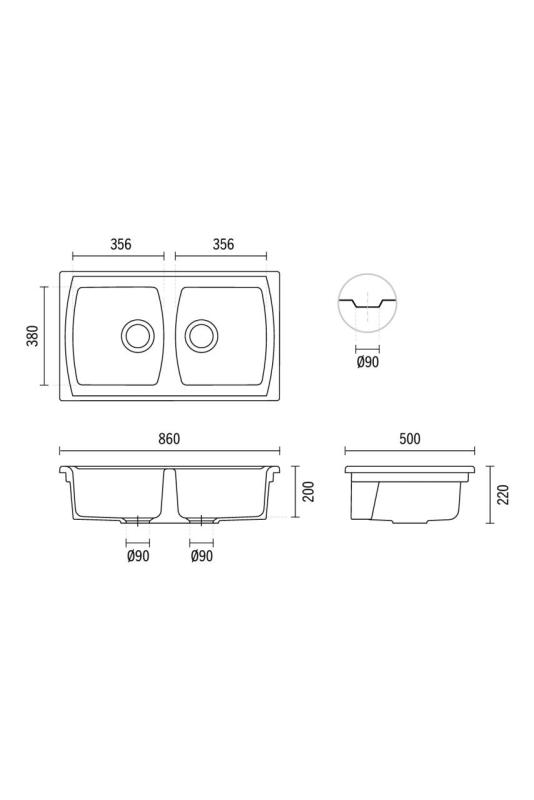 Ausmann Ceramic Crest Dubbele Keramische Witte Spoelbak 860 x 500 mm  1208971133