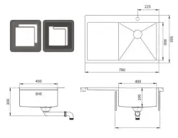 OUTLET Hoeken gebogen Ausmann Oder Blue rvs spoelbak 78x50cm vlakbouw en opbouw met afdruipgedeelte 1208971208