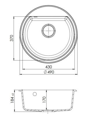 GraniteMy Bremen ronde granieten spoelbak 43 cm wit opbouw en onderbouw met kraangatbank met koper plug 1208971222