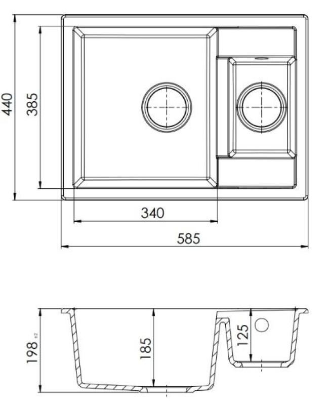 GraniteMy Smart extra ondiepe 1,5 granieten opbouw witte spoelbak 58x44cm met gun metal plug1208971225