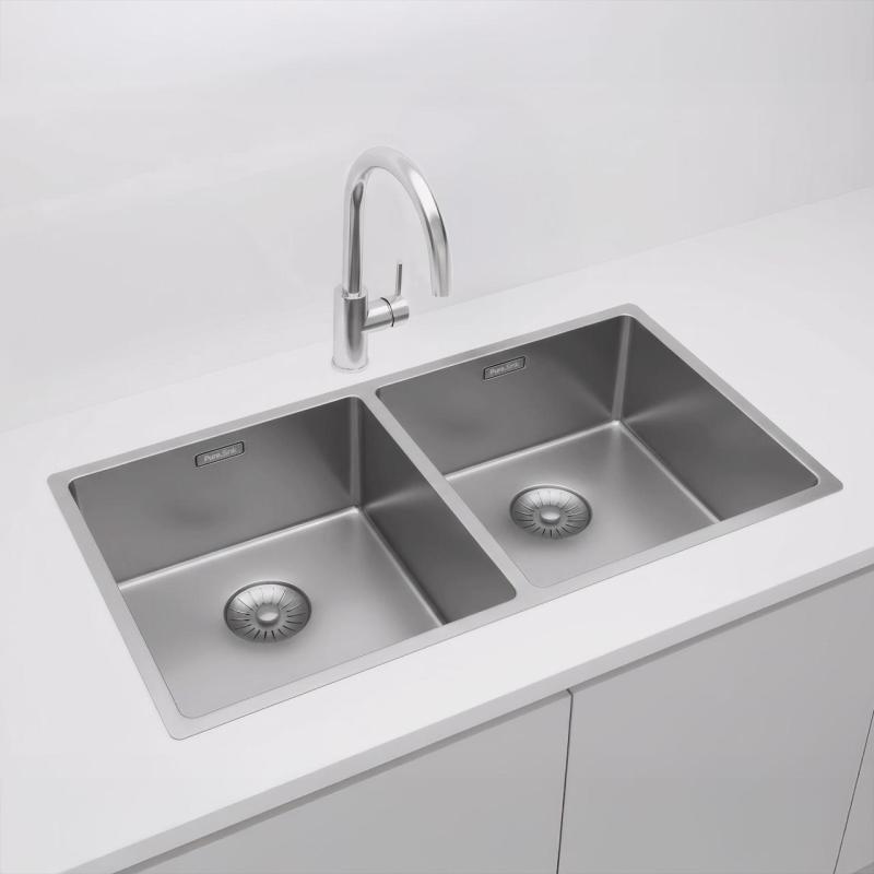 Pure.Sink Prestige Dubbele RVS spoelbak 82x40 cm 10mm radius onderbouw, vlakbouw en opbouw PPG404040-02