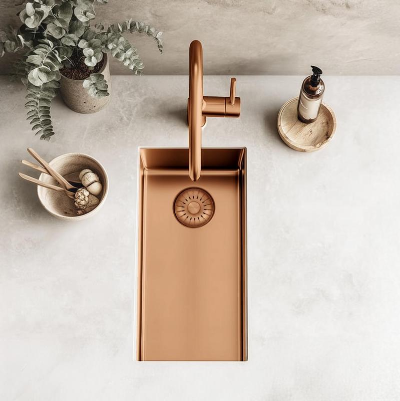 Pure.Sink Exclusivo kleine Koperen spoelbak 18x40 cm 10mm radius onderbouw, vlakbouw en opbouw PEX1840-62