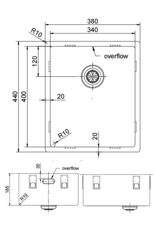 Pure.Sink Exclusivo RVS spoelbak 34x40 cm 10mm radius onderbouw, vlakbouw en opbouw PEX3440-02