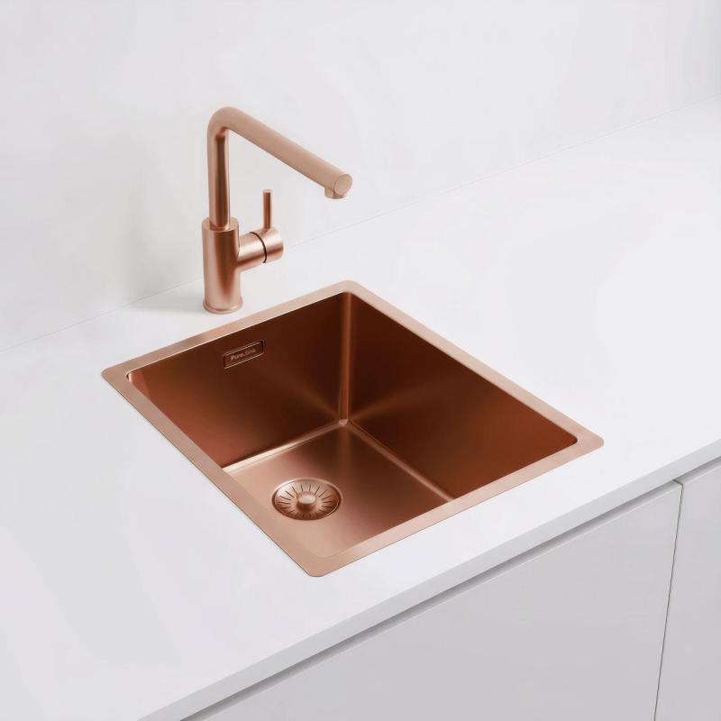 Pure.Sink Exclusivo Koperen spoelbak 34x40 cm 10mm radius onderbouw, vlakbouw en opbouw PEX3440-62
