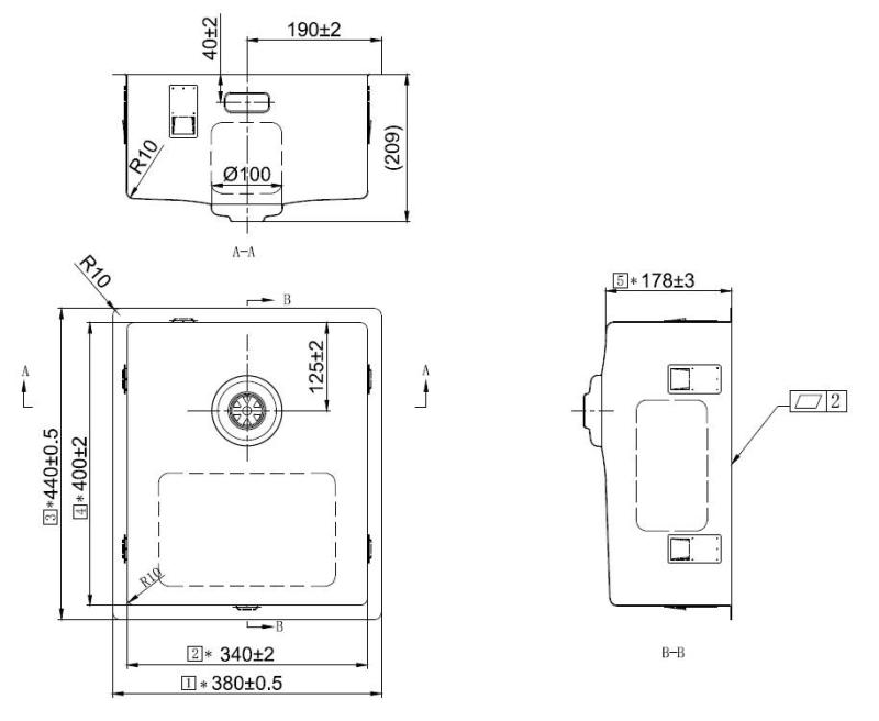 Pure.Sink Exclusivo Koperen spoelbak 34x40 cm 10mm radius onderbouw, vlakbouw en opbouw PEX3440-62