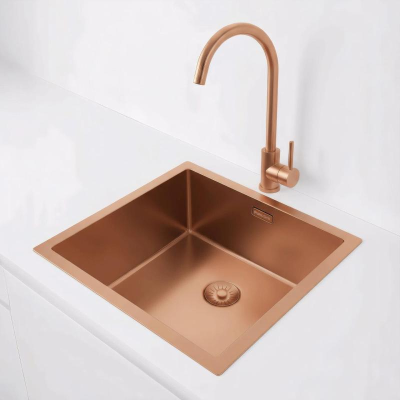 Pure.Sink Exclusivo Koperen spoelbak 40x40 cm 10mm radius onderbouw, vlakbouw en opbouw PEX4040-62