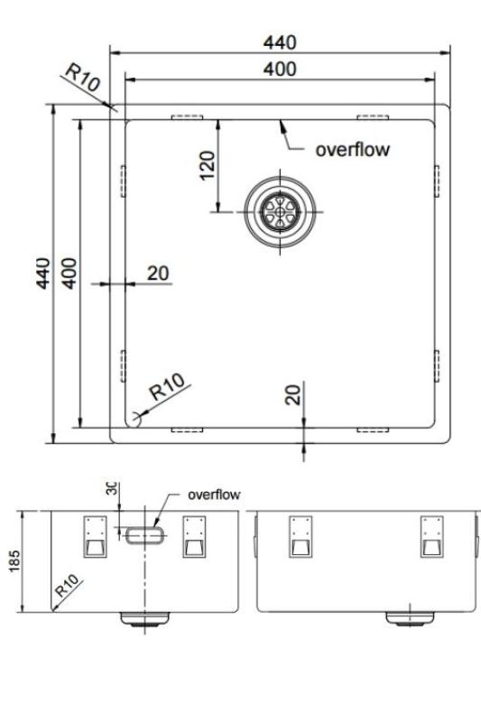Pure.Sink Exclusivo Koperen spoelbak 40x40 cm 10mm radius onderbouw, vlakbouw en opbouw PEX4040-62