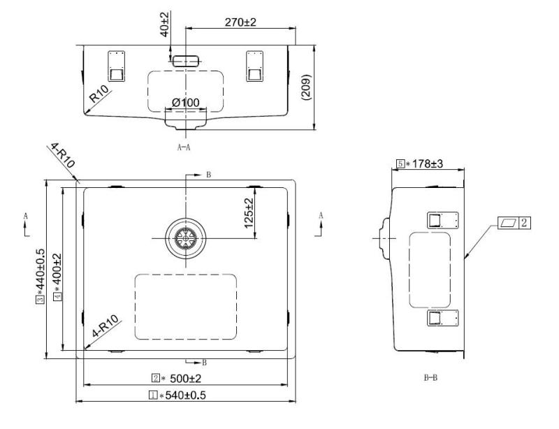 Pure.Sink Exclusivo Gouden spoelbak 50x40 cm 10mm radius onderbouw, vlakbouw en opbouw PEX5040-60