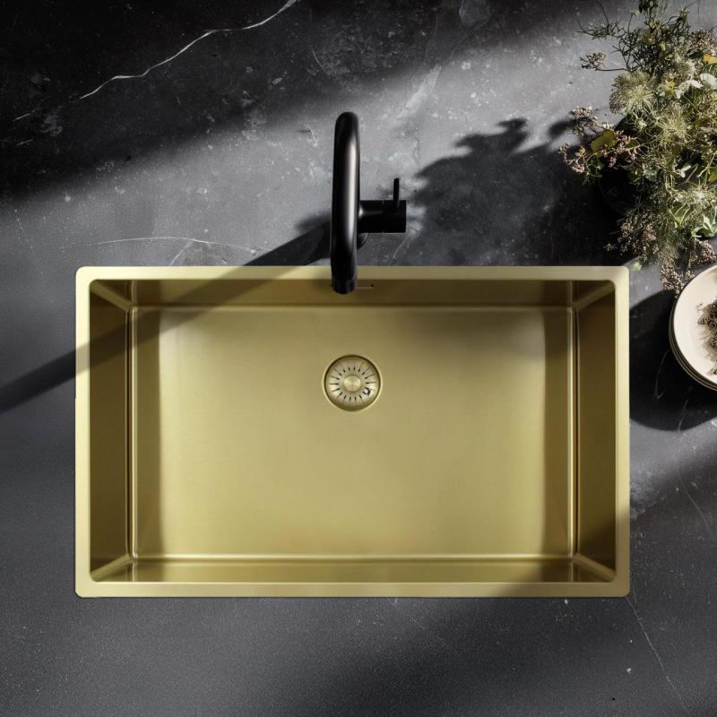 Pure.Sink Exclusivo grote Gouden spoelbak 70x40 cm 10mm radius onderbouw, vlakinbouw en opbouw PEX7040-60