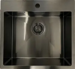 OUTLET  SCHADE bak Ausmann Weser RVS spoelbak antraciet kleur PVD Gun Metal 55x51 met kraangat onderbouw vlakbouw en opbouw