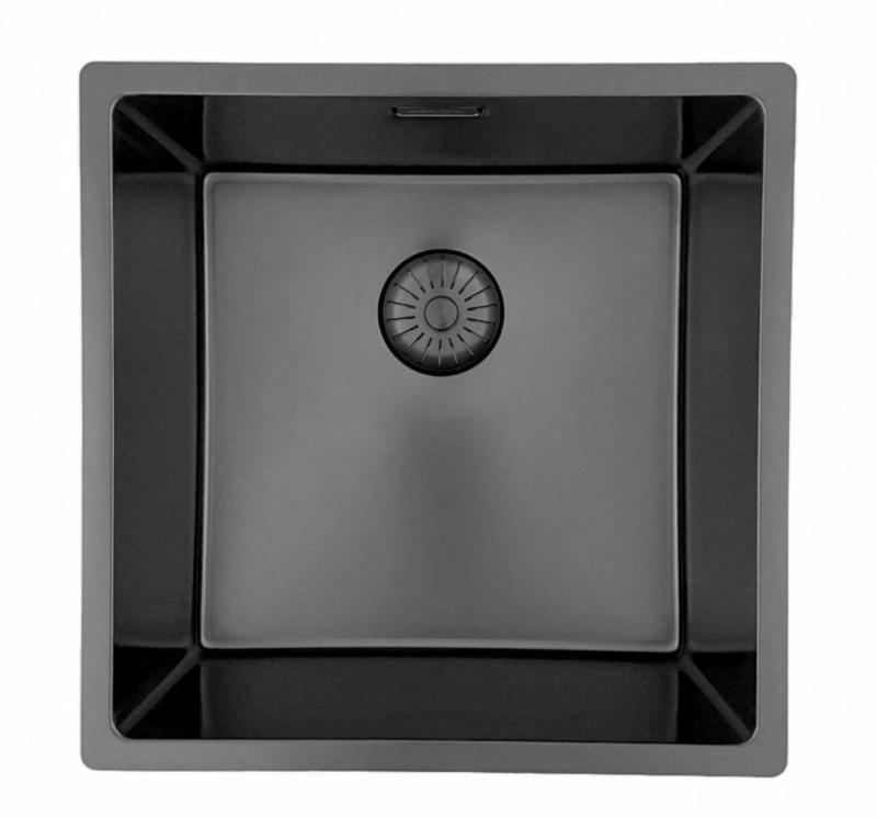 OUTLET Bekrast Pure.Sink Prestige spoelbak 40x40cm PVD Gun Metal 10mm radius onderbouw, vlakbouw, opbouw PPG4040-61
