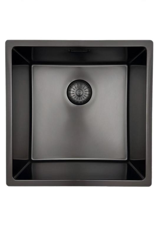 OUTLET Bekrast Pure.Sink Prestige spoelbak 40x40cm PVD Gun Metal 10mm radius onderbouw, vlakbouw, opbouw PPG4040-61