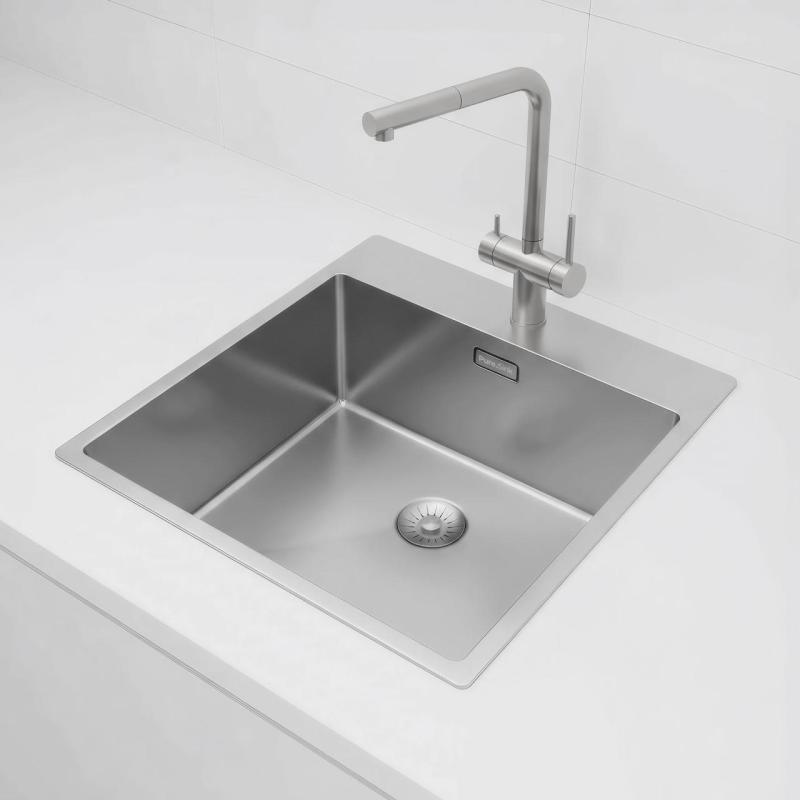 Pure.Sink Exclusivo RVS spoelbak 49x52 cm Tapwing met kraangatbank 10mm radius PEX4540T-02